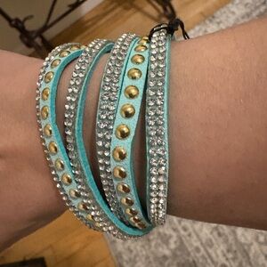Paparazzi Blue and Gold Layered Wrap Bracelet with Rhinestones
